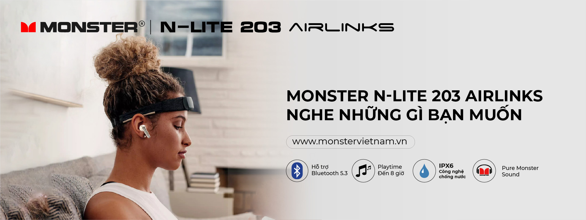Tai nghe True Wireless chống nước Monster N-Lite 203 AirLink | Anh Duy Audio