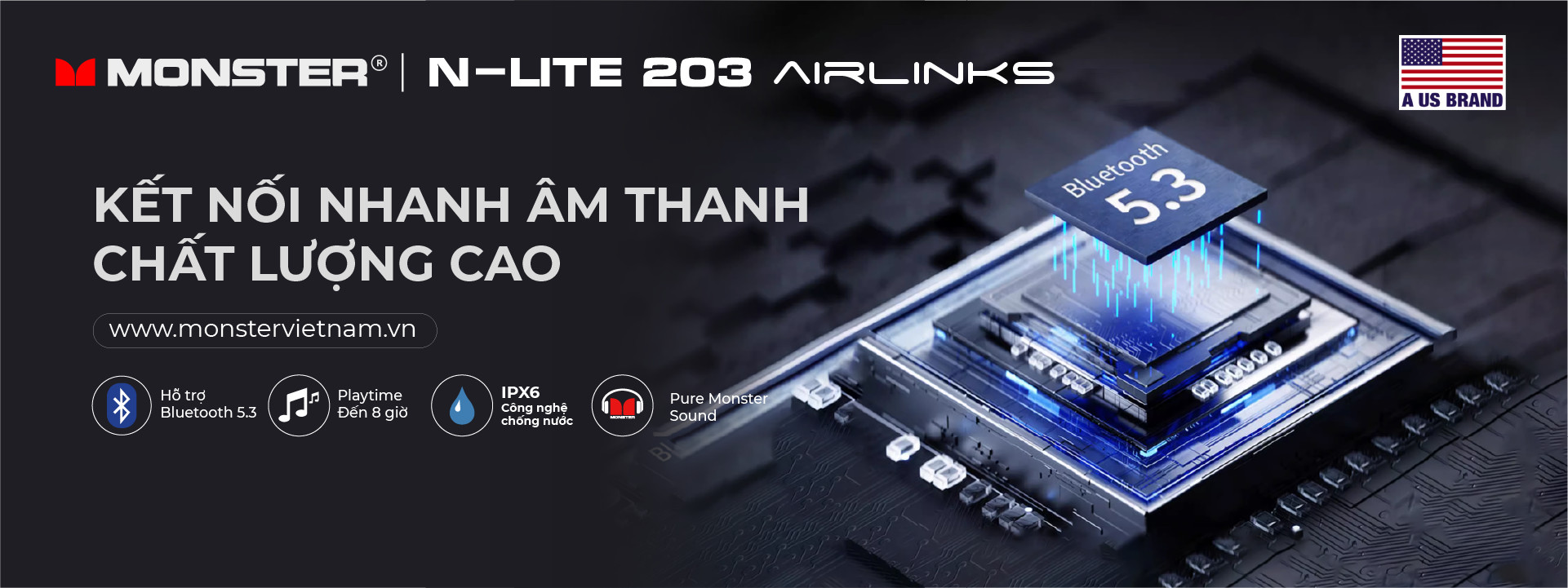 Tai nghe True Wireless chống nước Monster N-Lite 203 AirLink | Anh Duy Audio