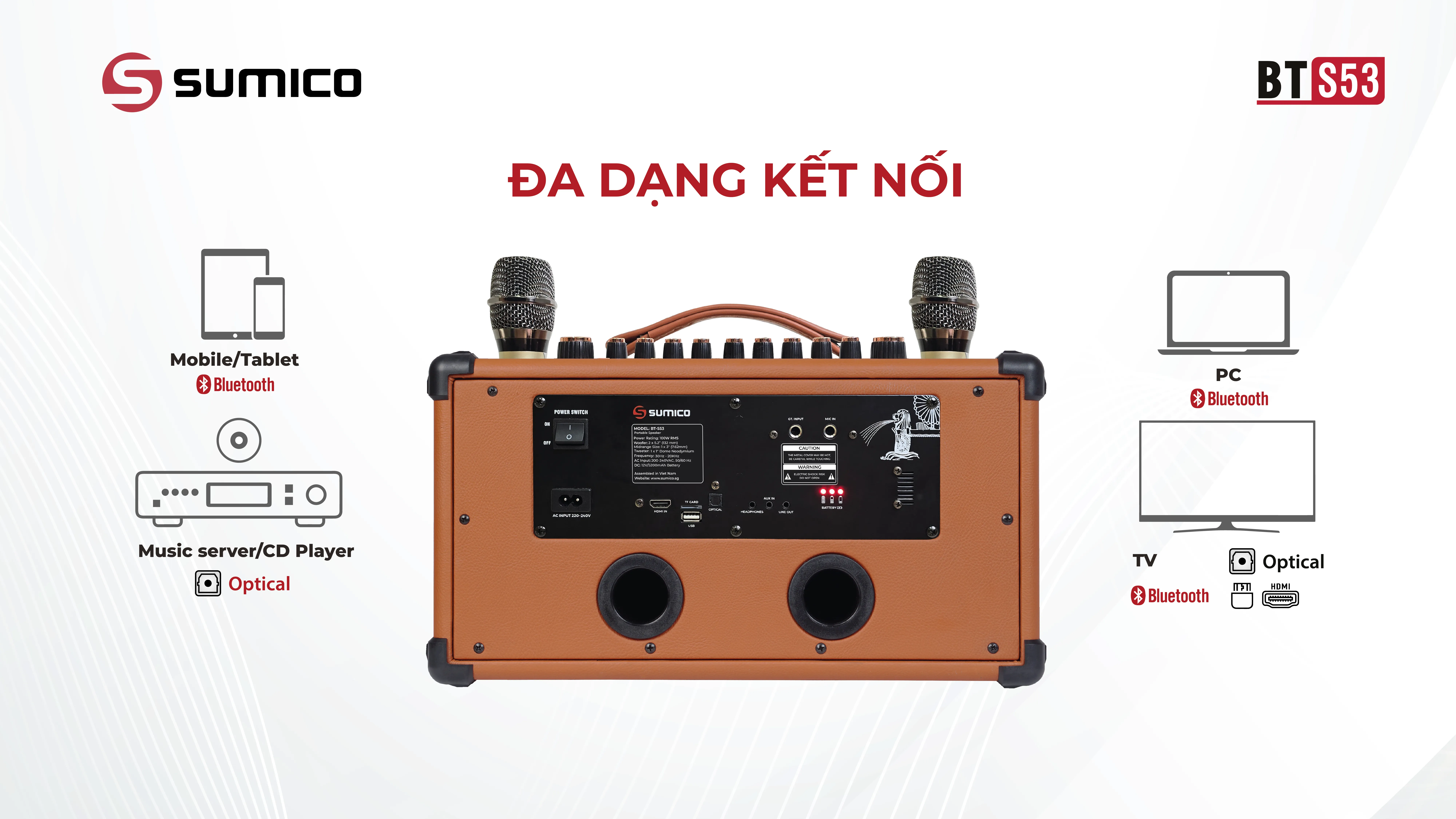 Loa Karaoke di động Sumico BT-S53 thiết kế 3 đường tiếng