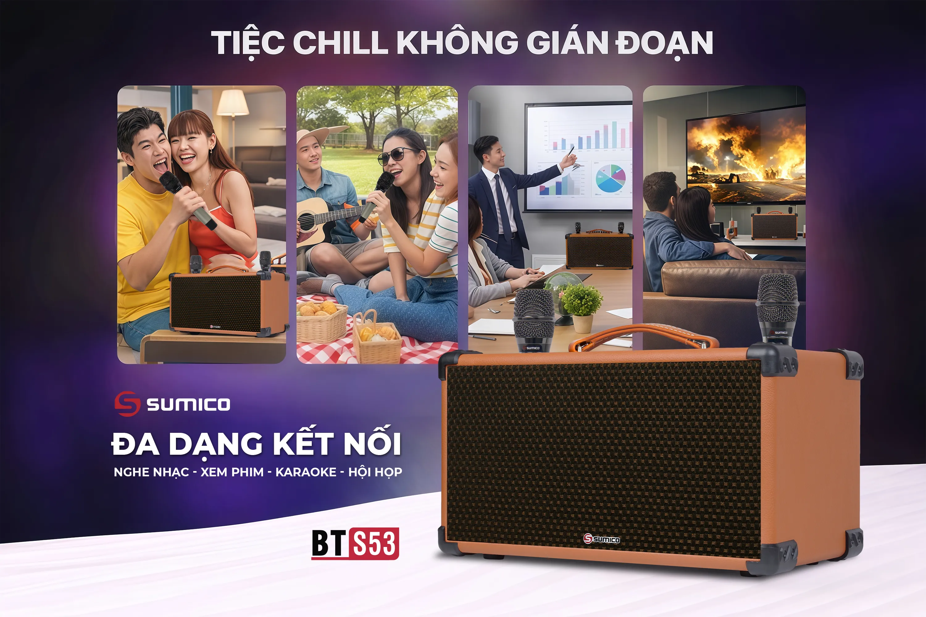 Loa Karaoke di động Sumico BT-S53 thiết kế 3 đường tiếng
