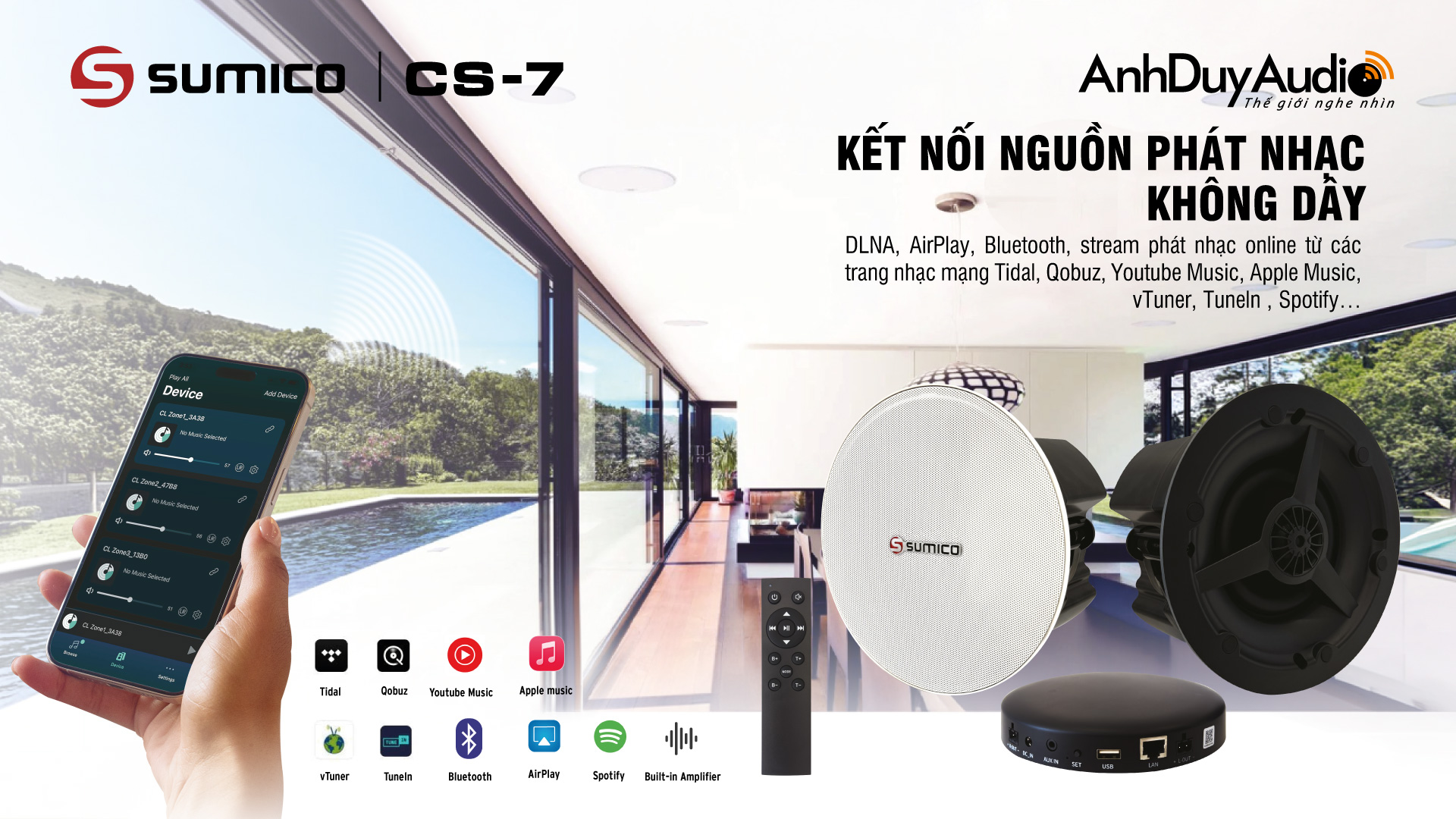 Hệ thống loa âm trần và ampli Wi-Fi Sumico CS-7 | Anh Duy Audio