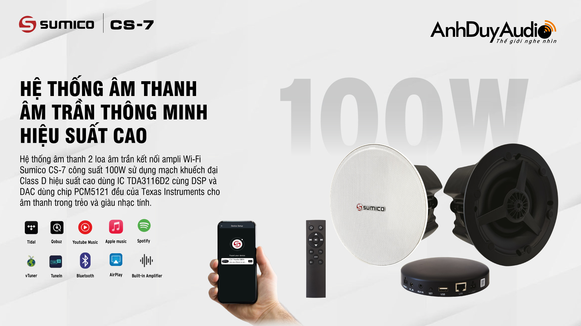Hệ thống loa âm trần và ampli Wi-Fi Sumico CS-7 | Anh Duy Audio