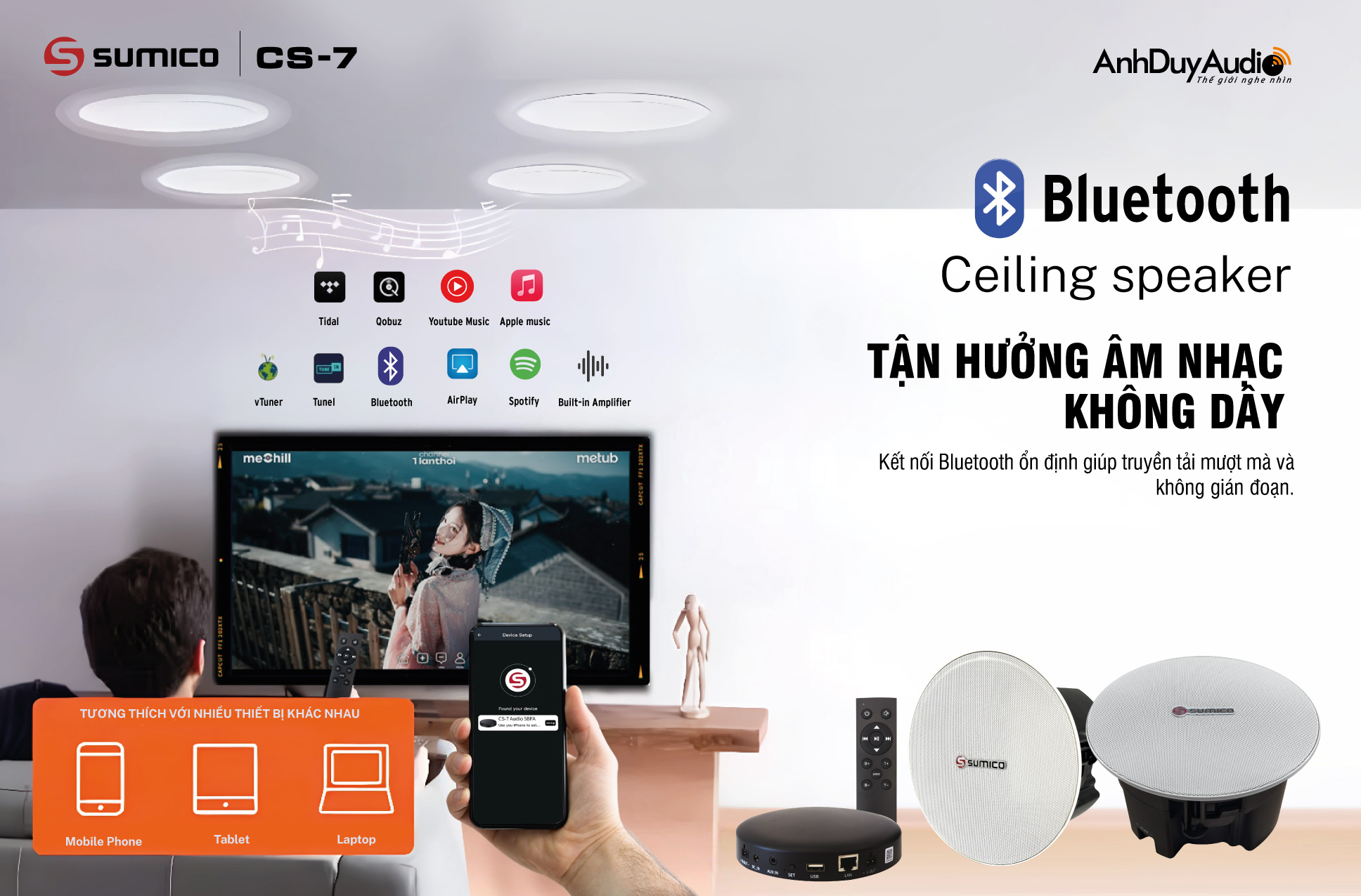 Hệ thống loa âm trần và ampli Wi-Fi Sumico CS-7 | Anh Duy Audio