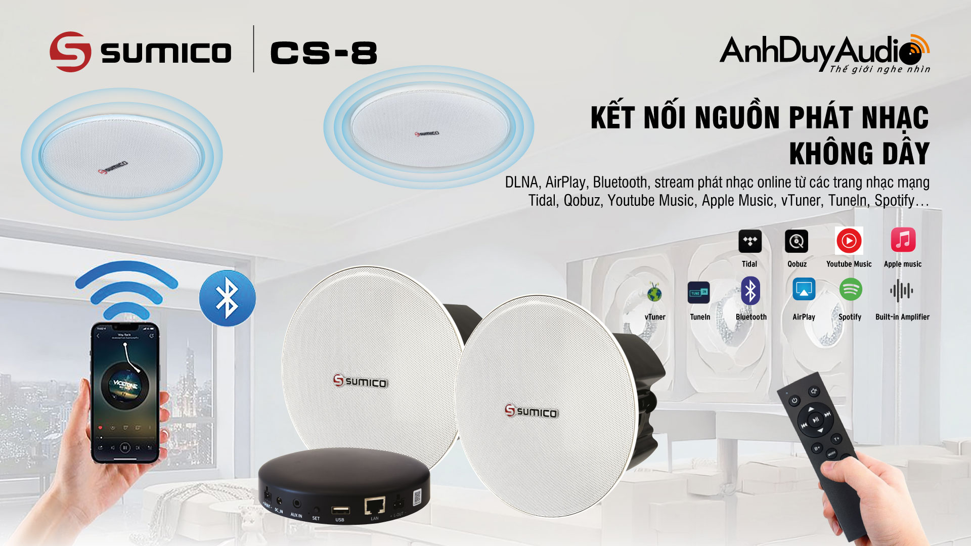 Hệ thống loa âm trần và ampli Wi-Fi Sumico CS-8 | Anh Duy Audio