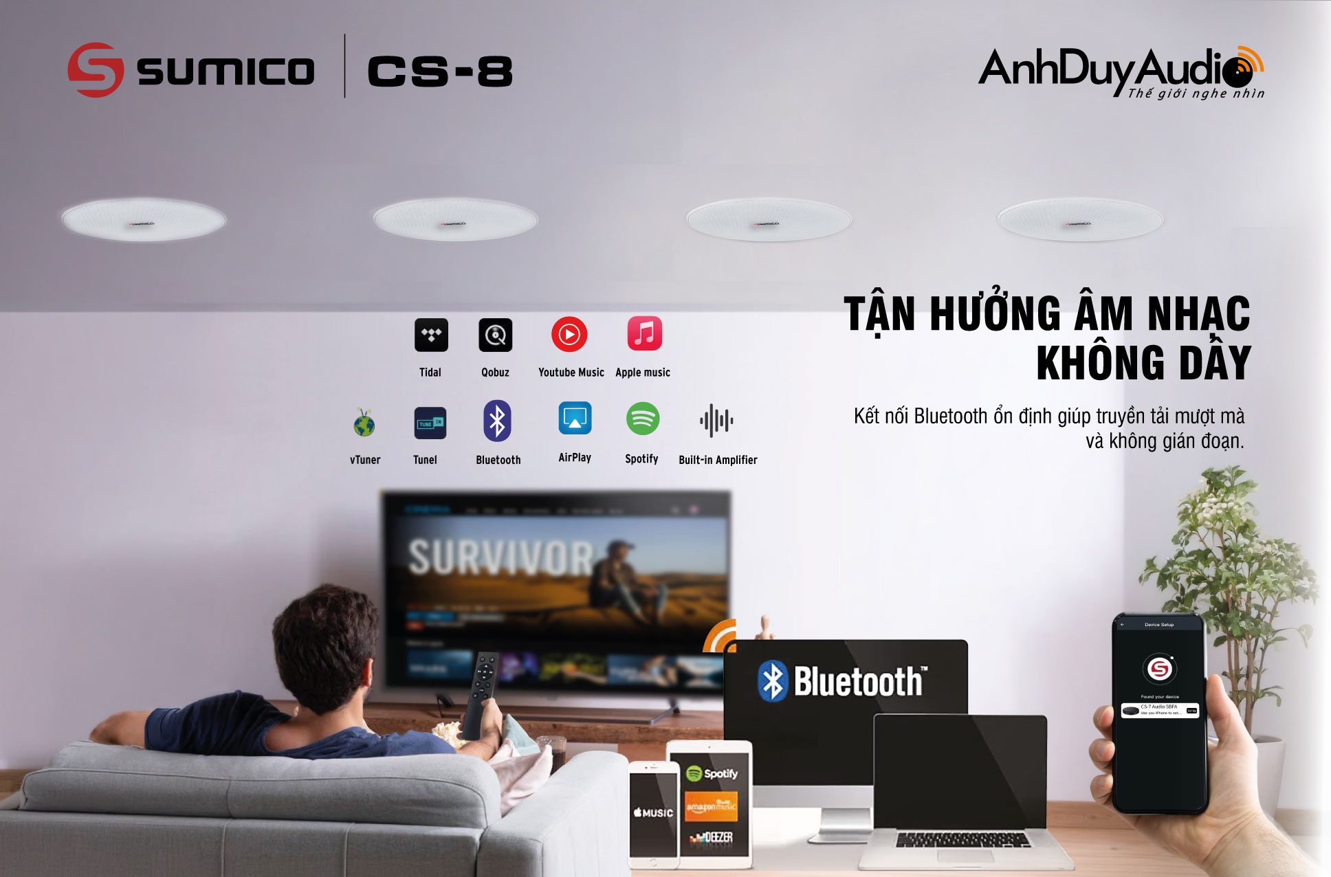 Hệ thống loa âm trần và ampli Wi-Fi Sumico CS-8 | Anh Duy Audio
