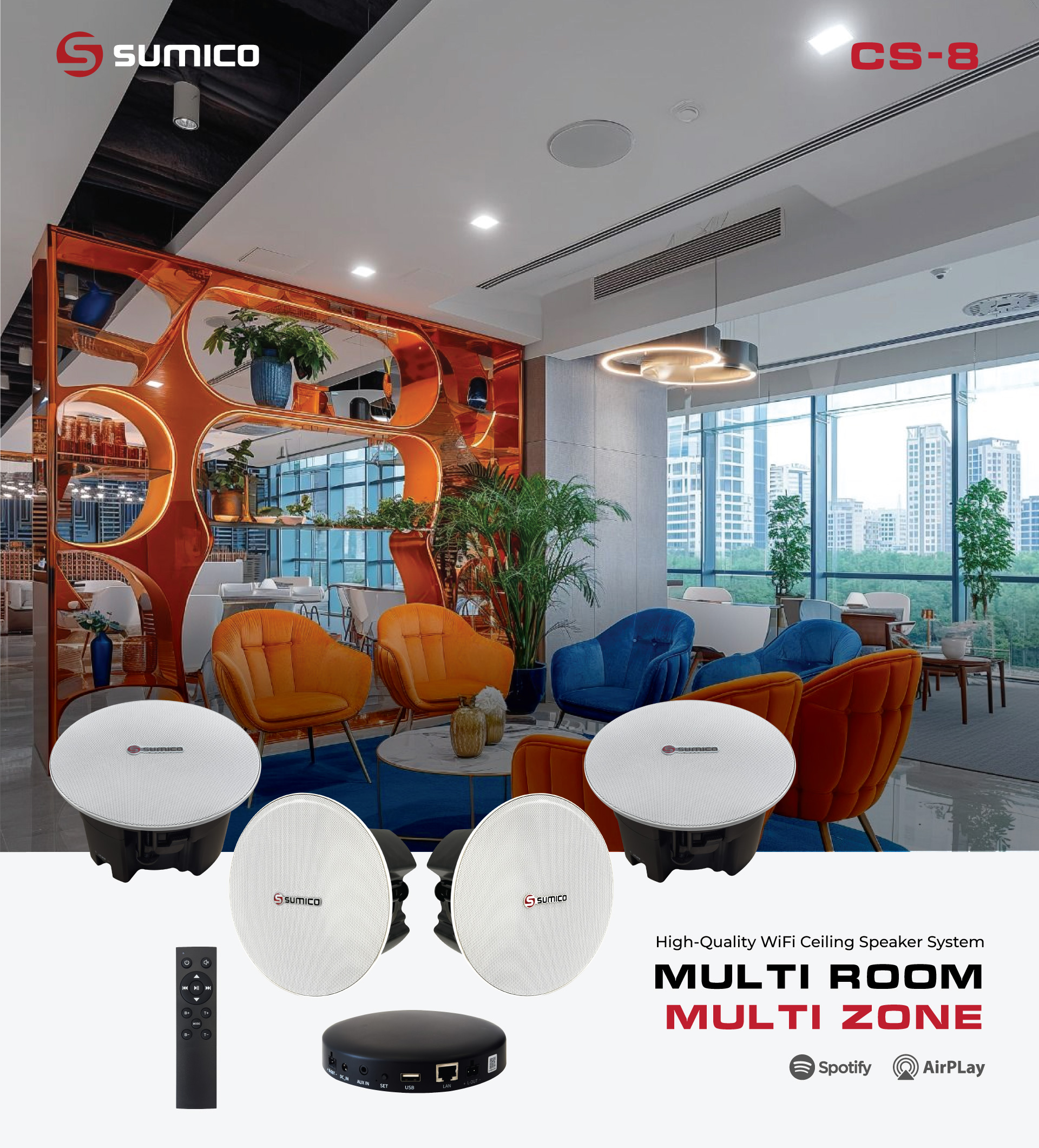 Hệ thống loa âm trần và ampli Wi-Fi Sumico CS-8 | Anh Duy Audio