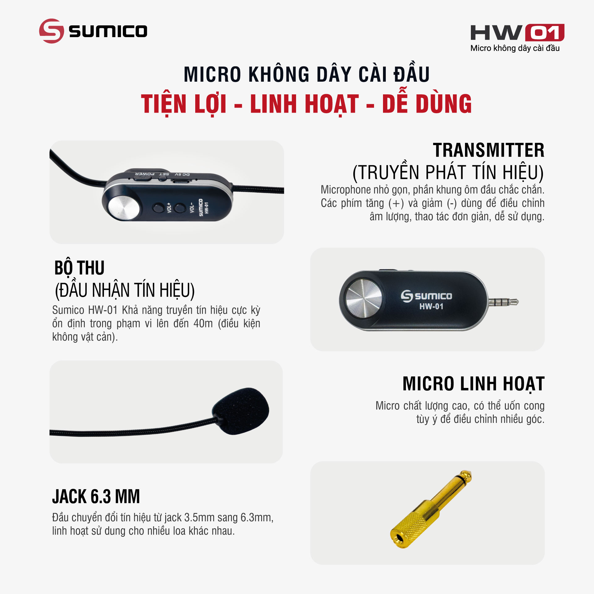 Micro không dây cài đầu Sumico HW-01 | Anh Duy Audio