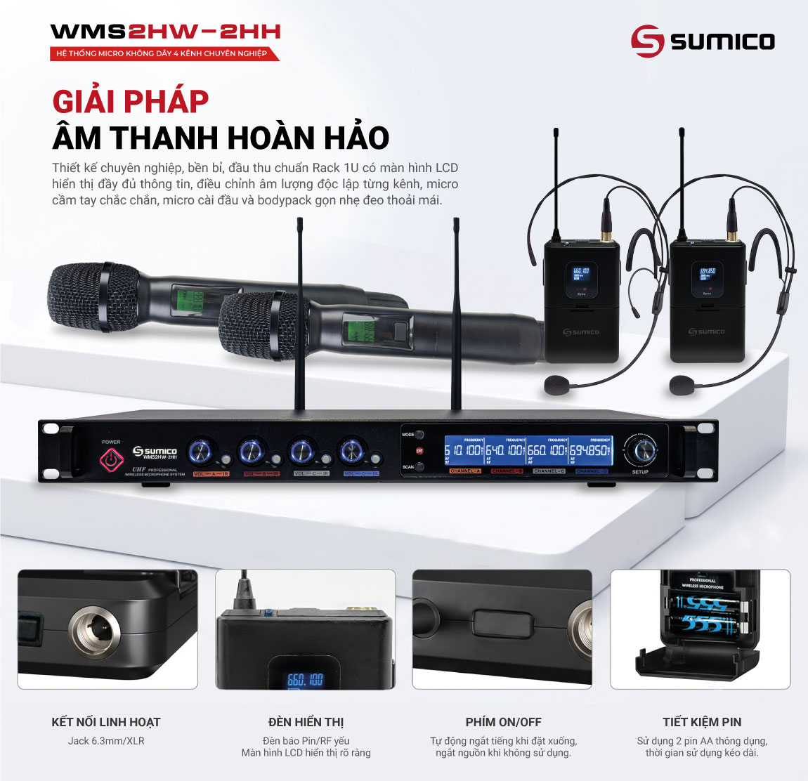 Micro không dây 4 kênh Sumico WMS2HW-2HH | Anh Duy Audio
