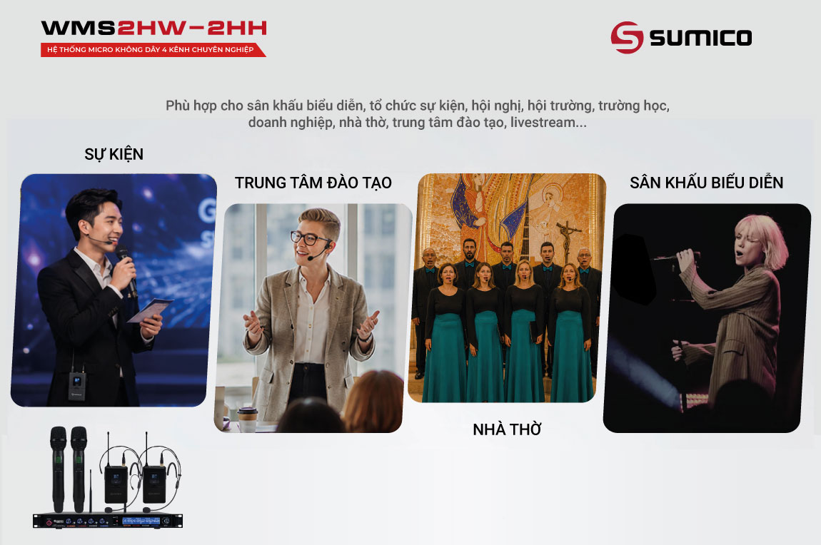 Micro không dây 4 kênh Sumico WMS2HW-2HH | Anh Duy Audio