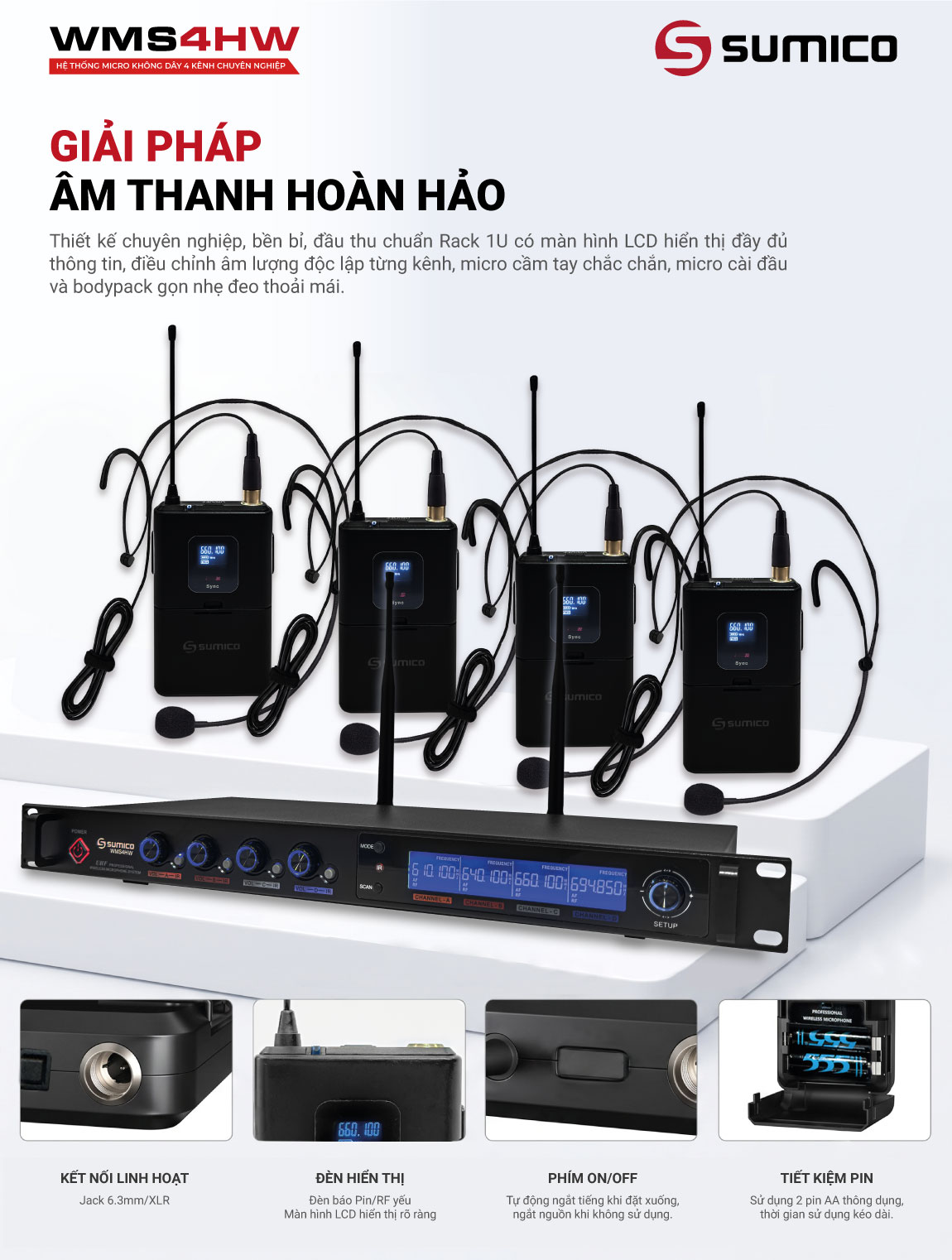 Micro cài đầu không dây 4 kênh Sumico WMS4HW | Anh Duy Audio