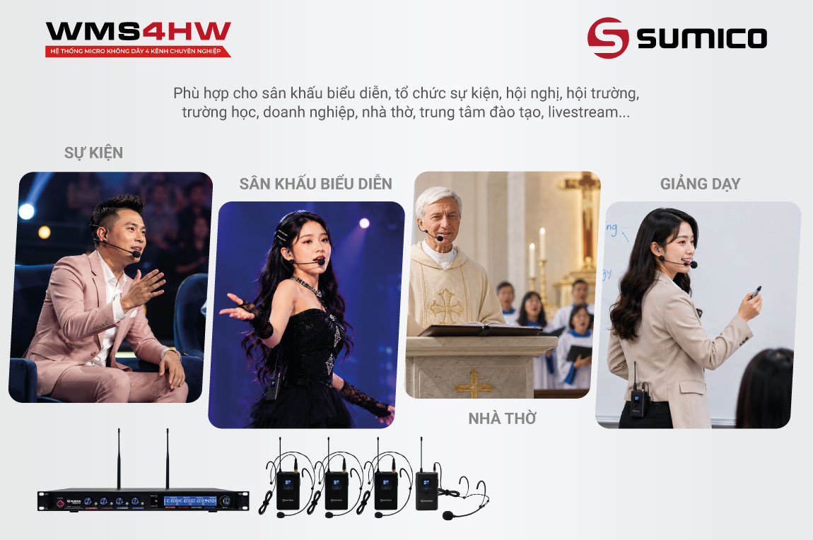 Micro cài đầu không dây 4 kênh Sumico WMS4HW | Anh Duy Audio